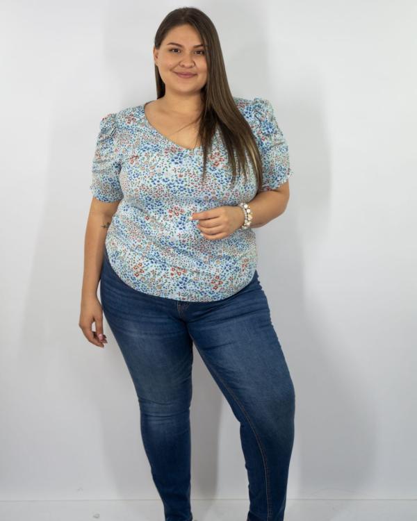 BLUSA DNA CELESTE FLORES 3X LARGE