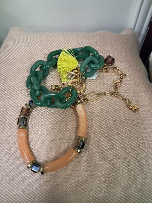 PULSERAS GARDEN PARTY CORAL Y VERDE