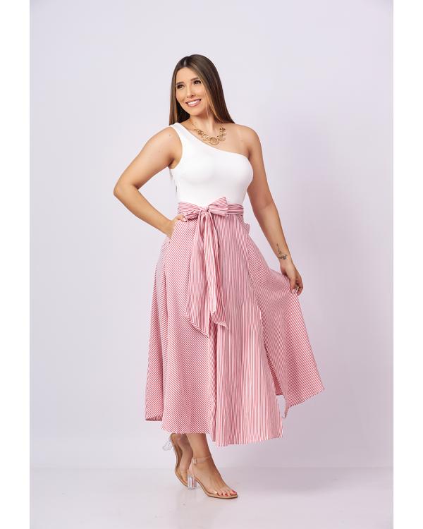 VESTIDO BLANCO RAYAS ROJAS SMALL