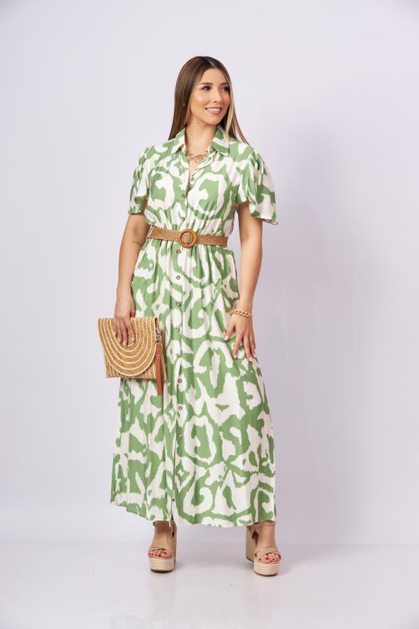 VESTIDO BLANCO/VERDE ONLY4U LARGE