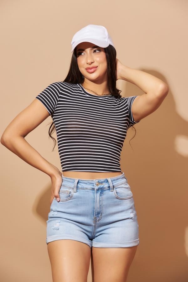 BLUSA NEGRA RAYAS POPULAR SMALL