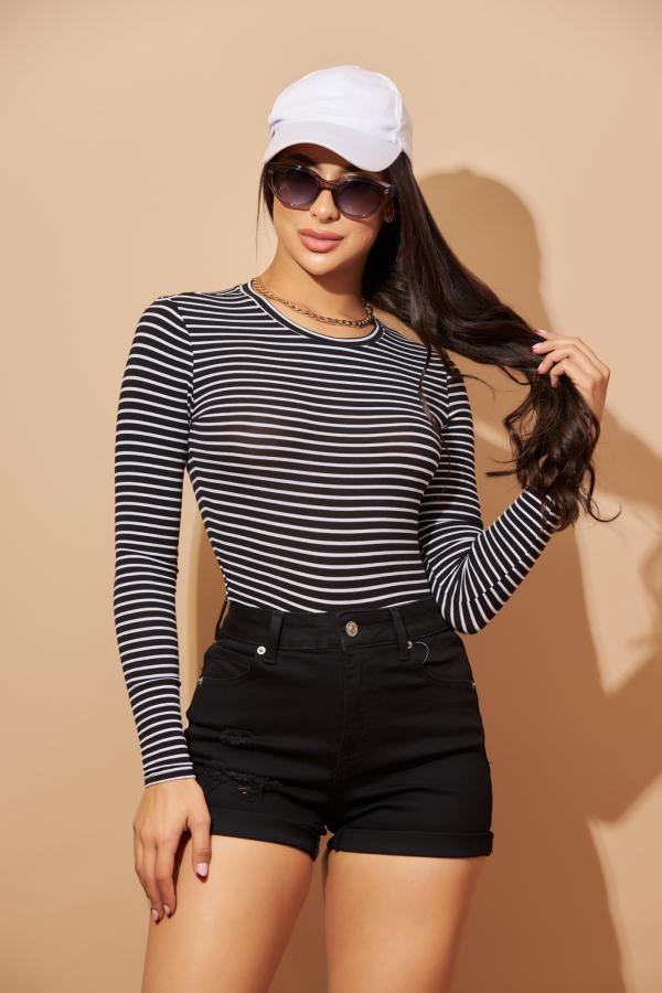 BLUSA NEGRA RAYAS POPULAR LARGE