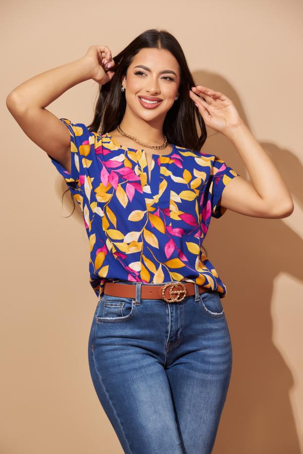 BLUSA AZUL HOJAS DNA LARGE