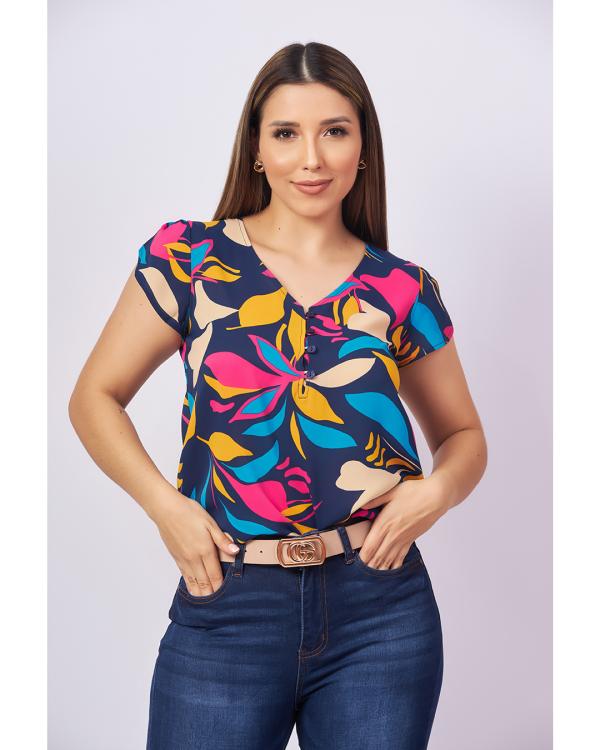 BLUSA AZUL FLORES DNA LARGE