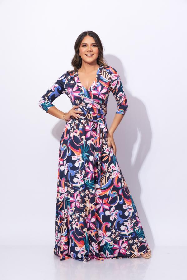 VESTIDO AZUL CON ROSADO JEANNETE LARGE