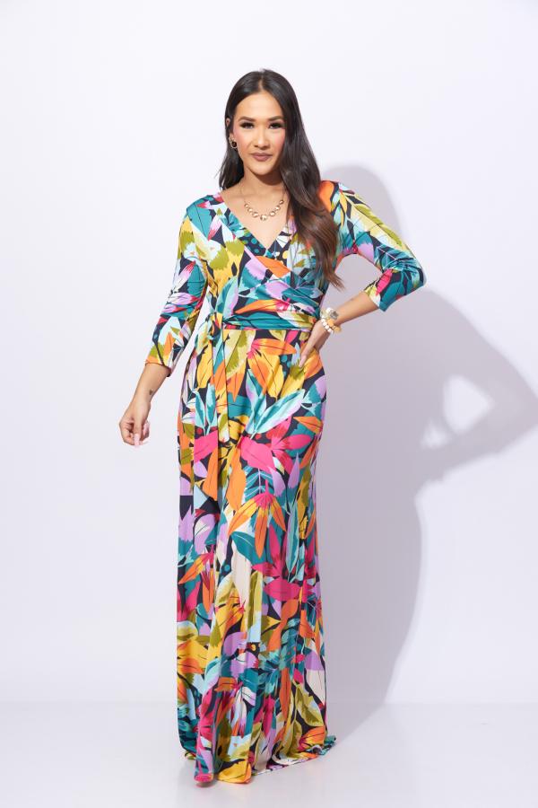 VESTIDO CELESTE CON ANARANJADO JEANNETE LARGE