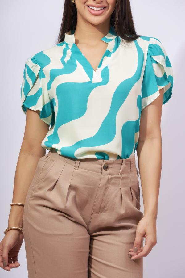 BLUSA TURQUESA/BLANCO SACE MEDIUM