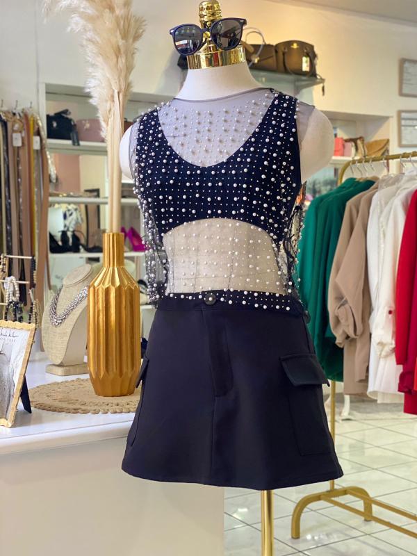 BLUSA NEGRA PERLAS HAUTE MEDIUM