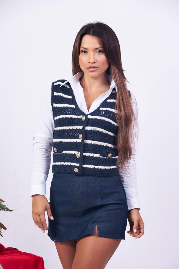 BLUSA AZUL CON RAYAS WORKSHOP MEDIUM