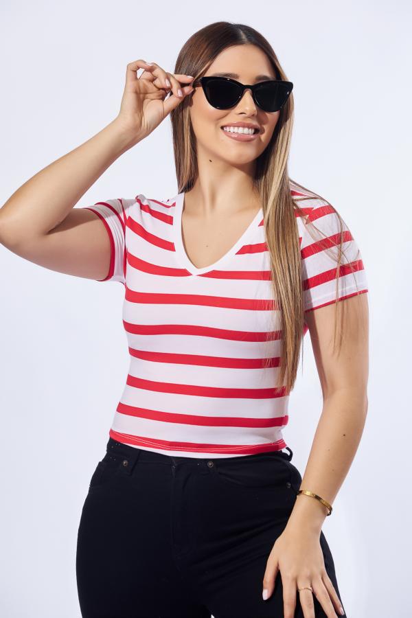 BLUSA BLANCA/ROJO ACTIVE LARGE