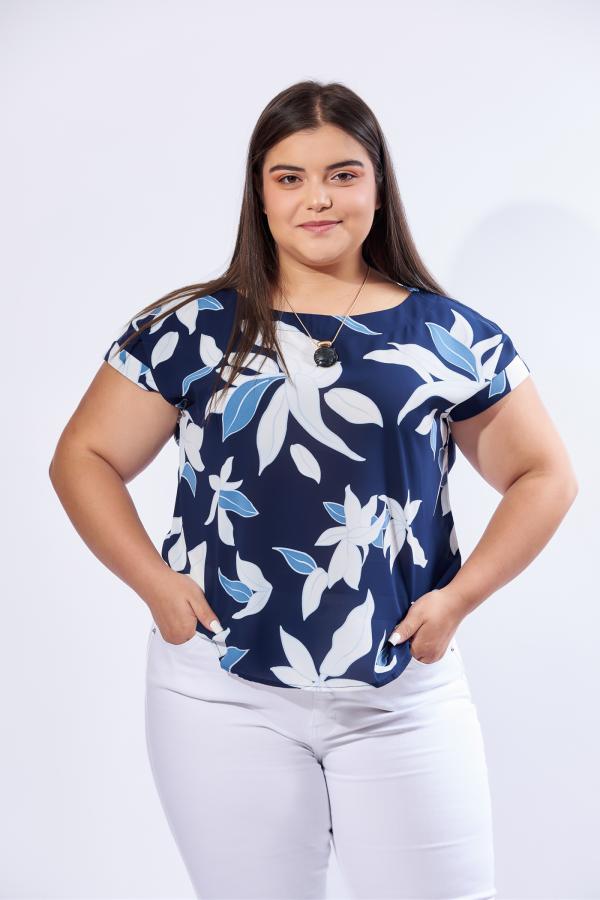BLUSA AZUL FLORES DNA SMALL