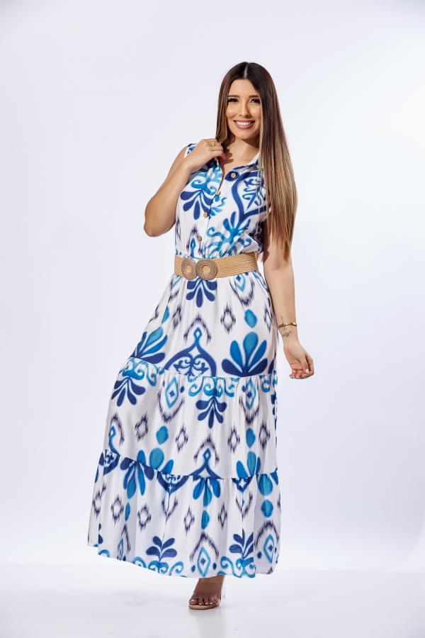 VESTIDO CELESTE/BLANCO ONLY4U LARGE