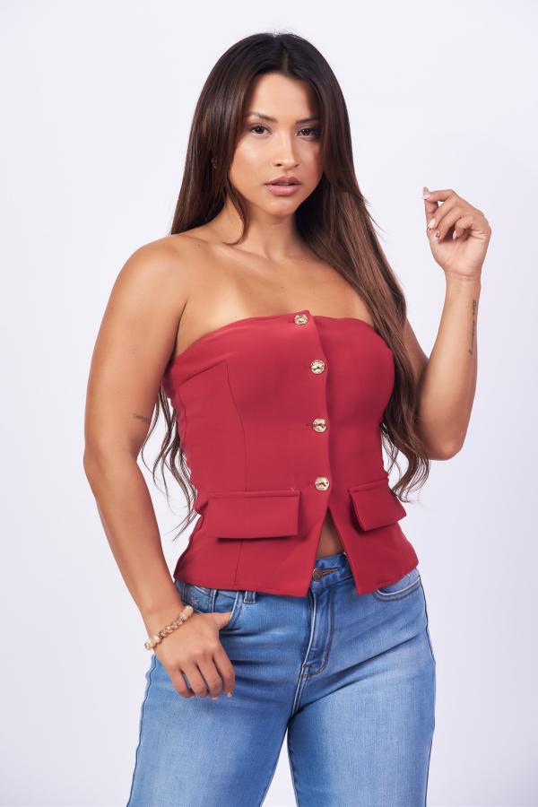 BLUSA STRAPLESS ROJA MEDIUM