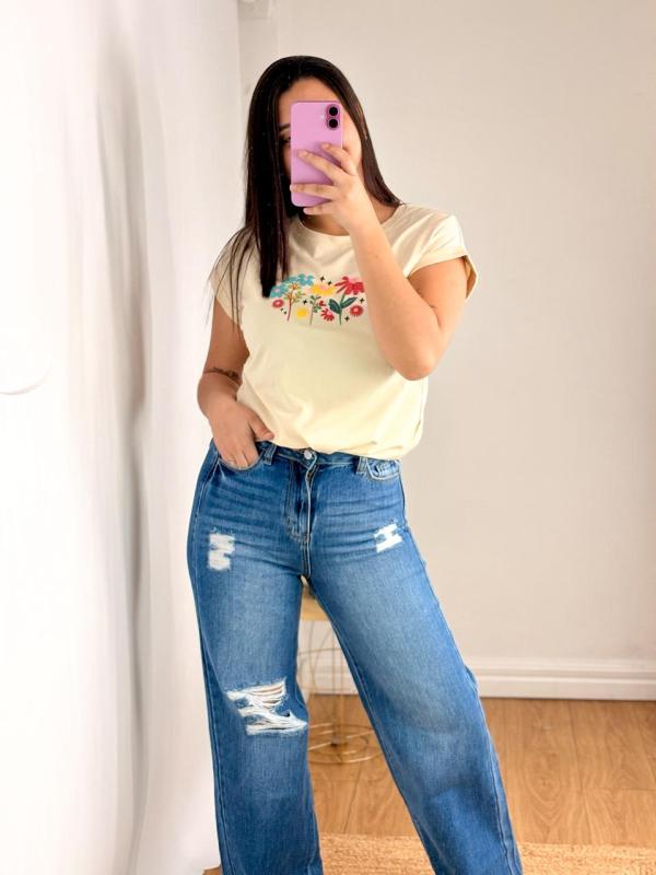 BLUSA TABA FLORES BEIGE MEDIUM