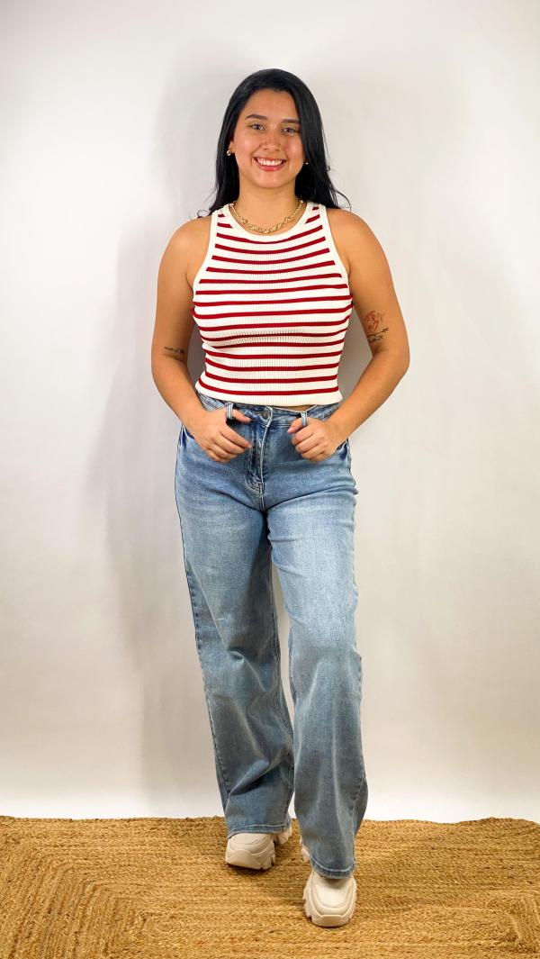 BLUSA RAYAS ROJAS  DOUBLE ZERO LARGE