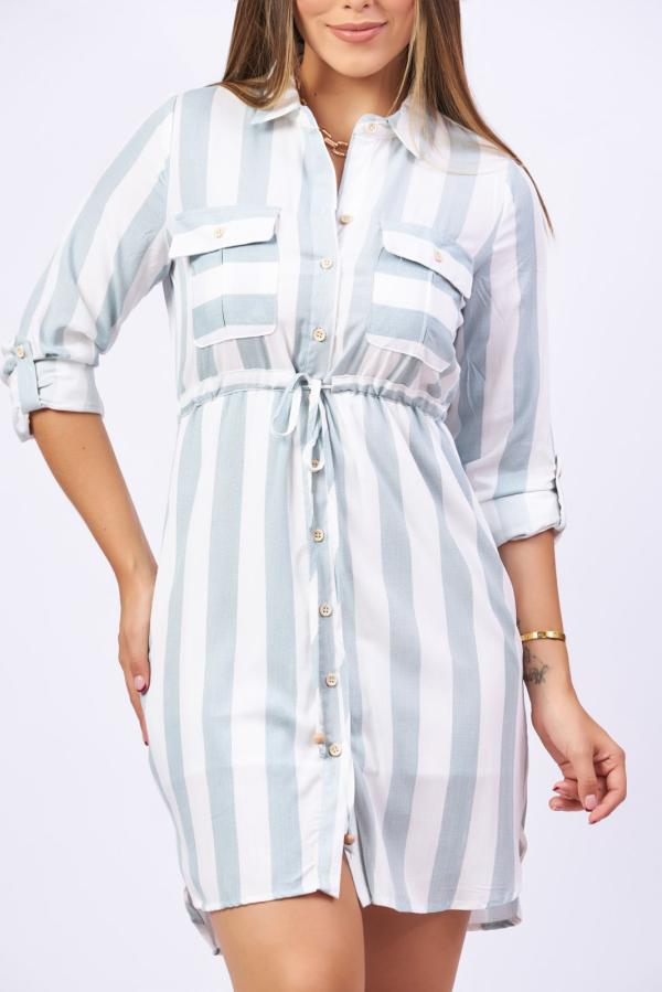 VESTIDO RAYAS CELESTE PASSPORT MEDIUM
