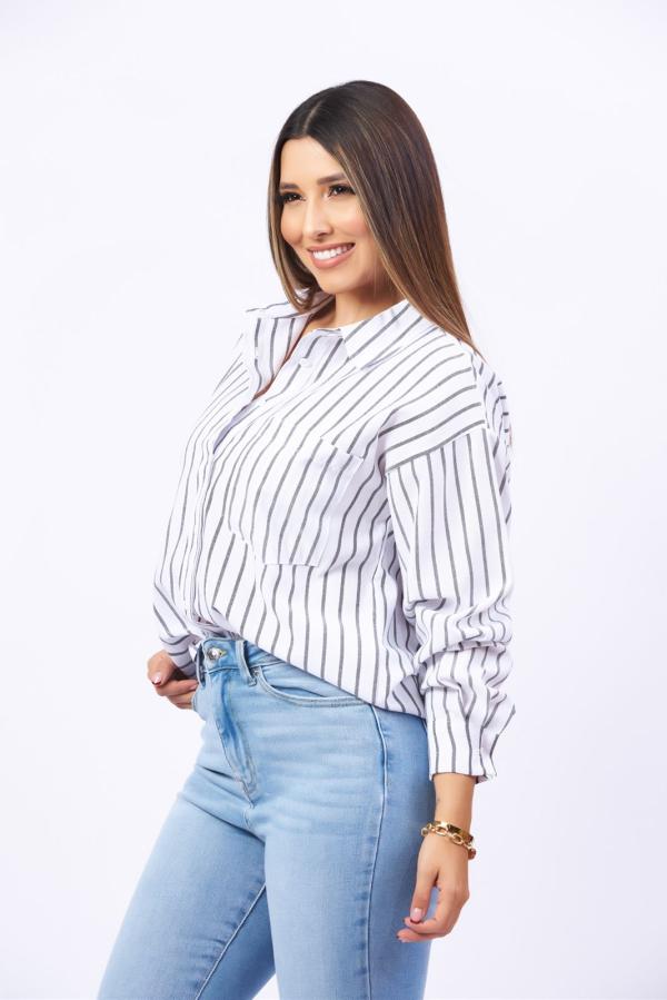 BLUSA BLANCA RAYAS NEGRAS IRIS SMALL
