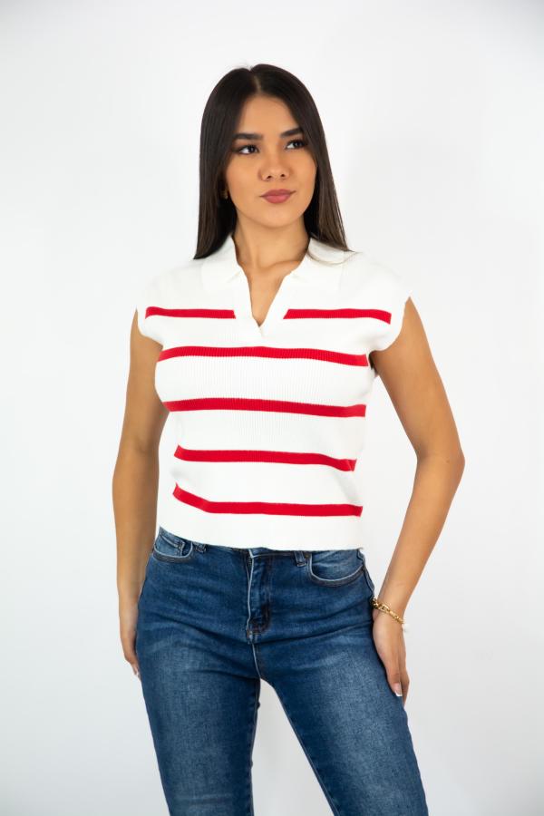 BLUSA BLANCA/ROJA ACTIVE LARGE