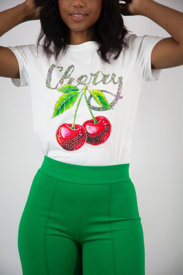 BLUSA CHERRIS HOJASVERDES BLANCA LARGE