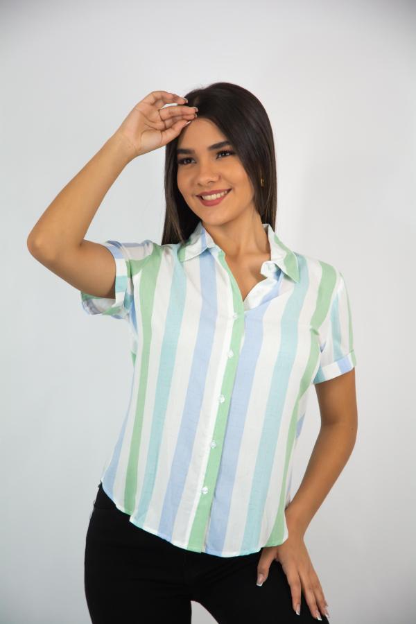 BLUSA RAYAS ACTIVE CELESTE LARGE