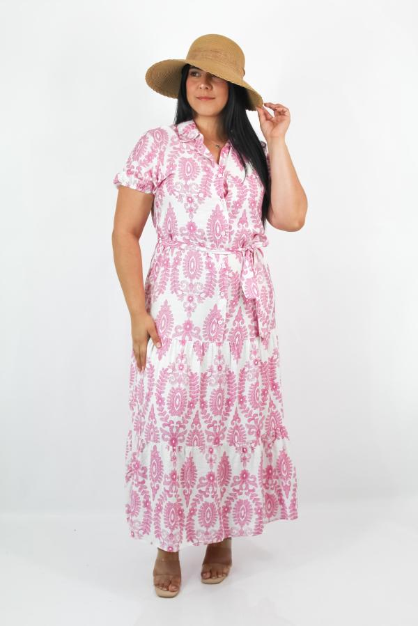 VESTIDO BLANCO/FUCSIA  RED LEAF SMALL