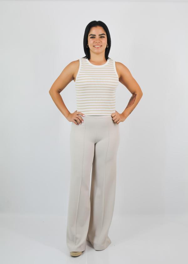 BLUSA BLANCA RAYAS CAFES  ACTIVE LARGE