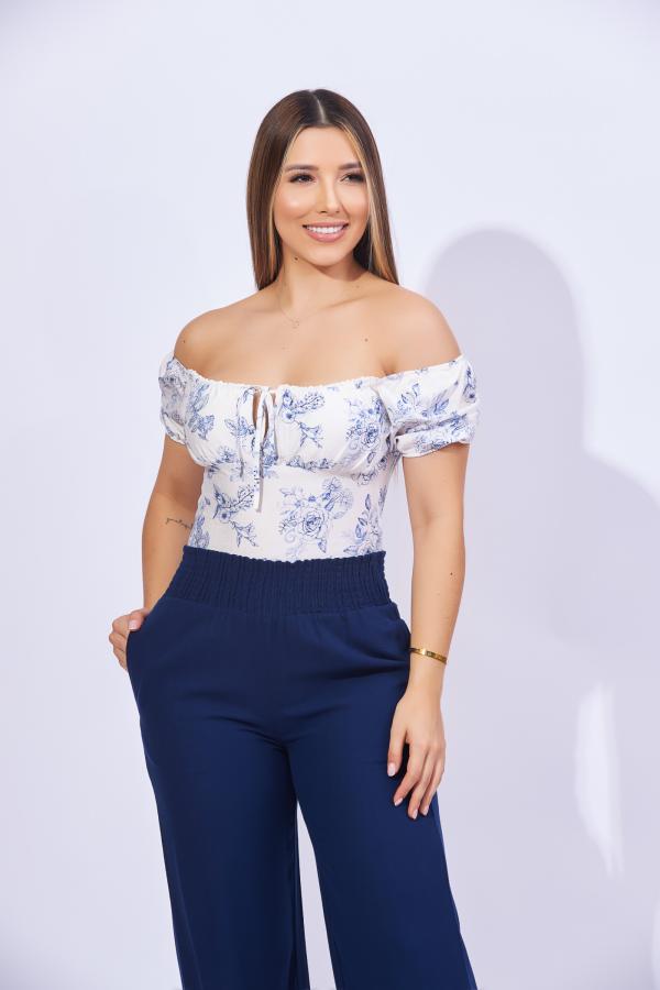 BLUSA BLANCA/AZUL LOVE TREE MEDIUM