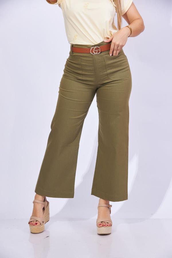 PANTALON VERDE OLIVO VESTIR GIGIO LARGE