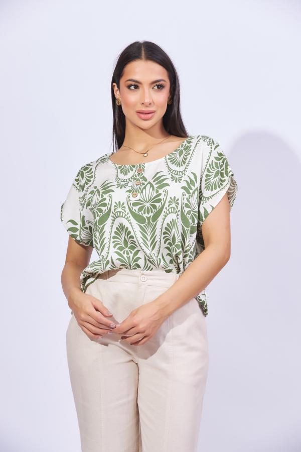 BLUSA AZ VERDE CON BLANCO S/M