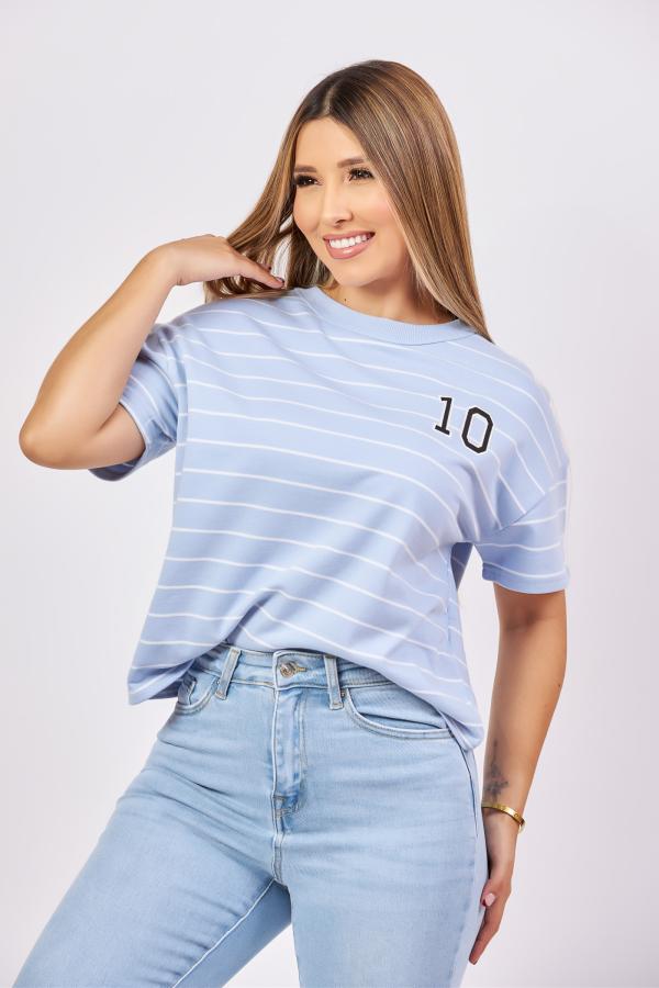 BLUSA CELESTE/BLANCO ACTIVE LARGE