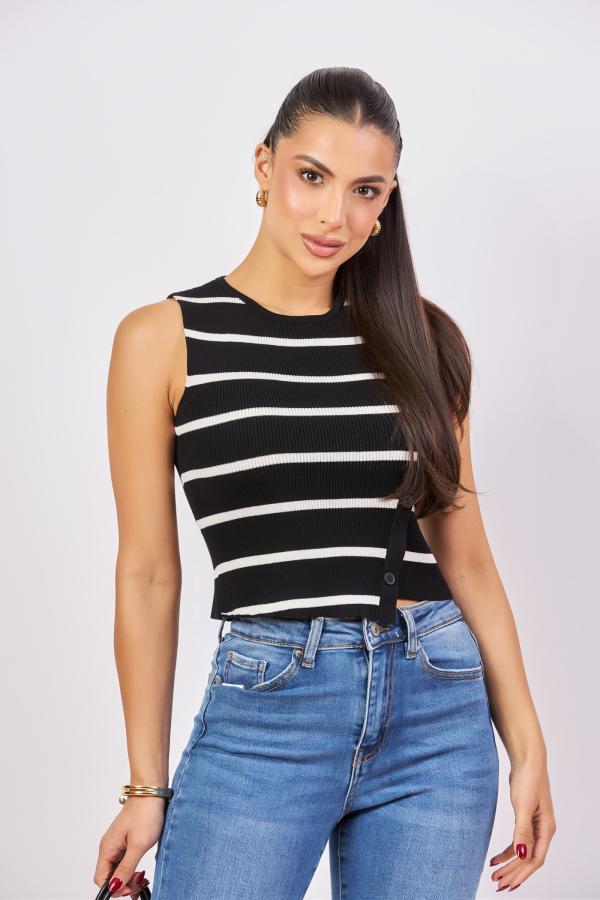 BLUSA NEGRA RAYAS ACTIVE LARGE