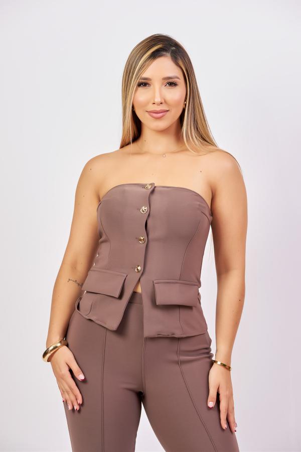 BLUSA STRAPLESS CAF&Eacute; LARGE